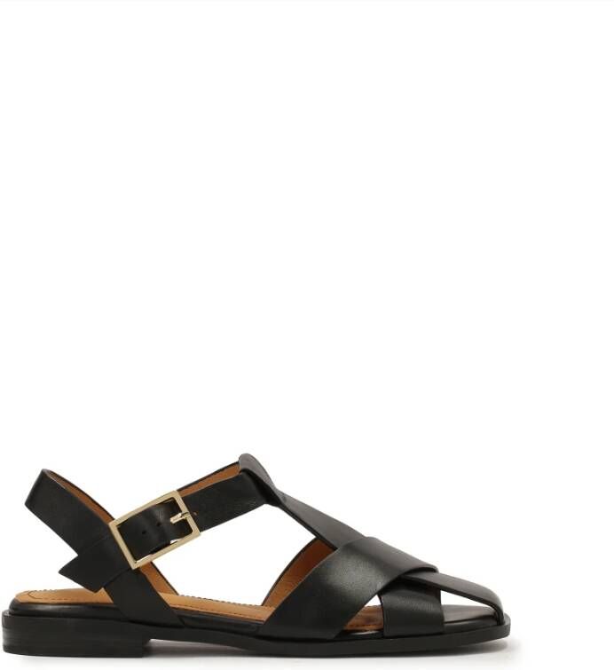 Kazar Zwarte leren sandalen met kruisende bandjes