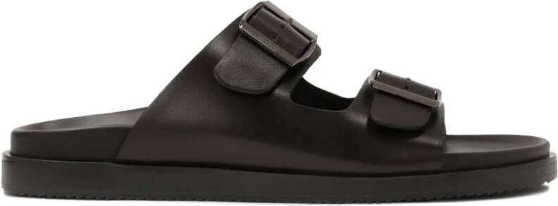 Kazar Zwarte leren slippers met gespen