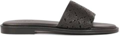 Kazar Zwarte leren slippers met uitsnede
