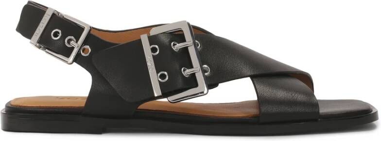 Kazar Zwarte platte sandalen met brede banden