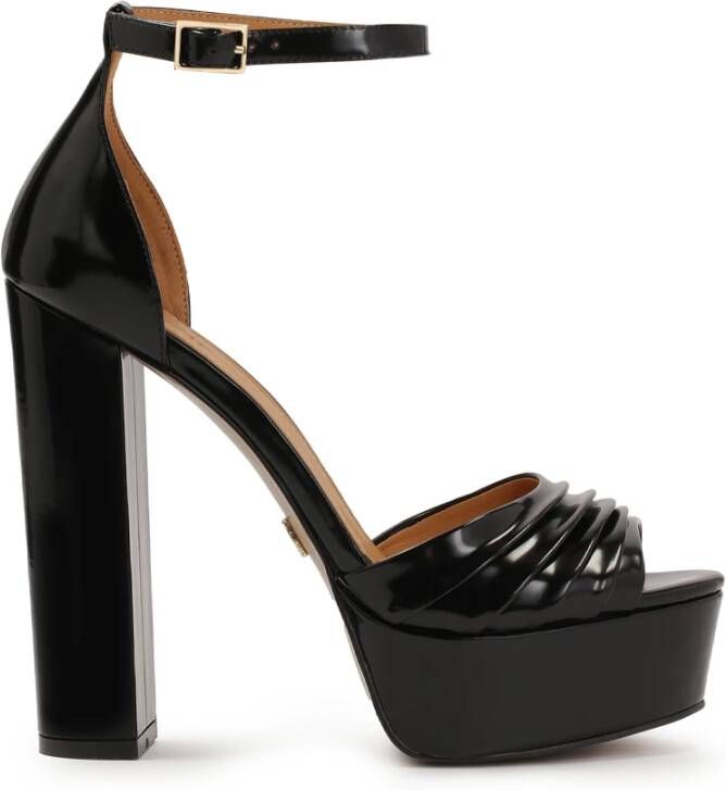 Kazar Zwarte sandalen met een brede hak en plateauzool