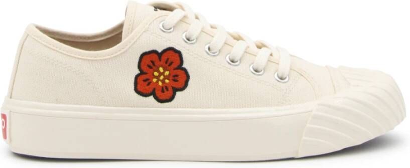 Kenzo Bloe Geborduurde Witte Canvas Sneakers Beige