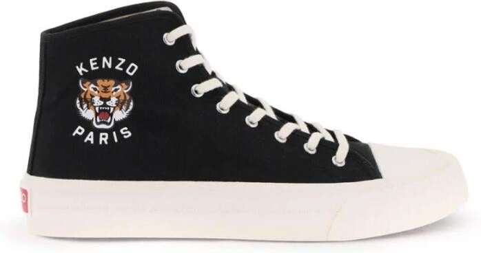 Kenzo Canvas High Top Sneakers met Lucky Tiger Print Black Dames