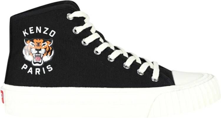 Kenzo Canvas High Top Sneakers met Lucky Tiger Print Black