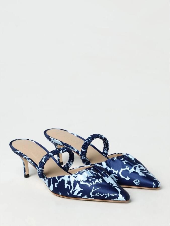 Kenzo Blauwe Bloe Kitten Heel Muiltjes