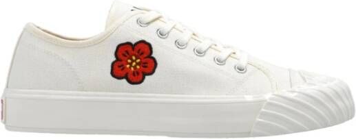 Kenzo Bloe Geborduurde Witte Canvas Sneakers Beige