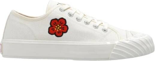 Kenzo Bloe Geborduurde Witte Canvas Sneakers Beige