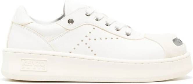 Kenzo Witte Leren Lage Sneakers White Heren