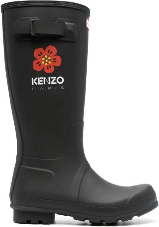 Kenzo Zwarte Hunter Wellington-laarzen met Boke Flower Motif Black Heren