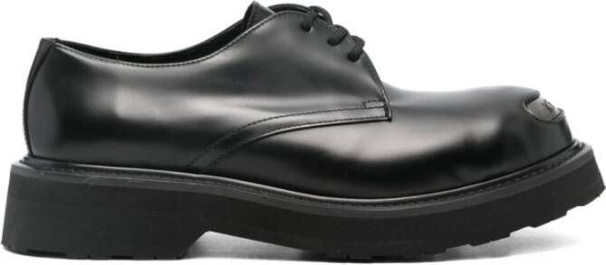 Kenzo Zwarte Leren Veterschoenen Met Platte Zool