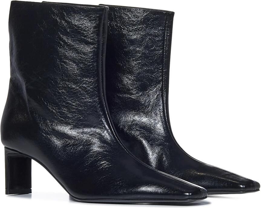 Khaite Geometrische Hak Leren Enkellaarzen Black Dames