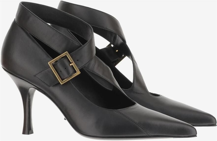 Khaite Zwarte leren pump met gouden details