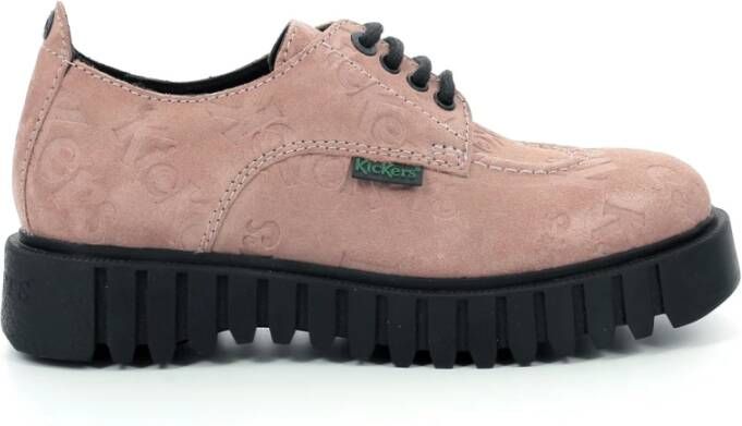 Kickers Comfortabele Leren Derby Schoenen Pink Dames