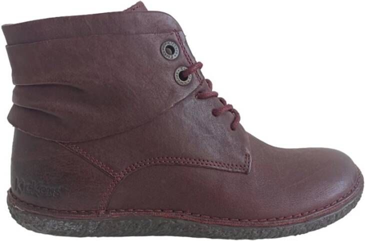 Kickers Dames Casual Bordeaux Rode Leren Laars Red Dames