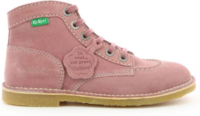 Kickers Comfortabele Veterschoenen van Leer Pink Dames