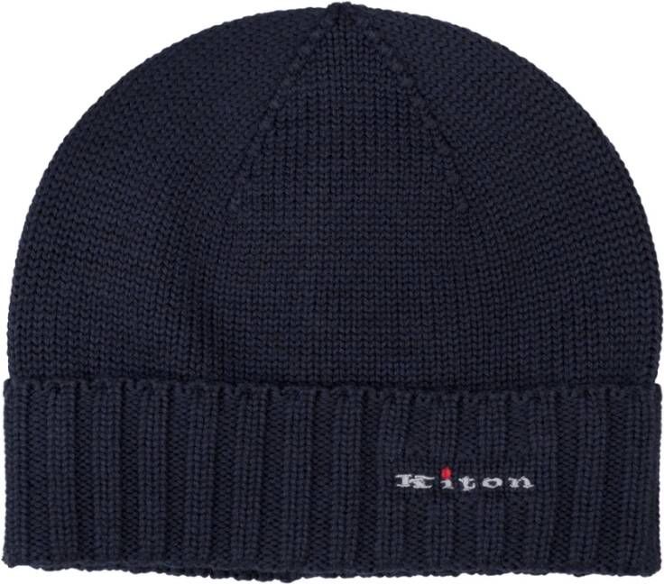 Kiton Blauwe Gebreide Ribboord Muts