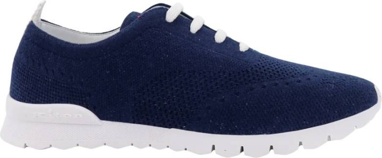 Kiton Blauwe Gebreide Sneakers Veters Rubber Zool Blue Heren