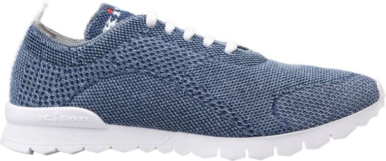 Kiton Blauwe Katoen Elastaan Leren Rubber Sneakers