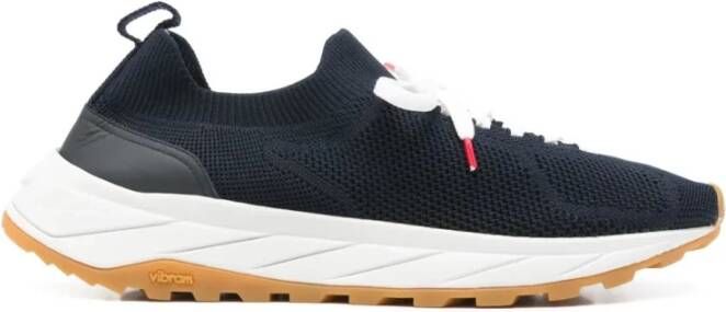 Kiton Blauwe Sneakers Leer Stof Rubber