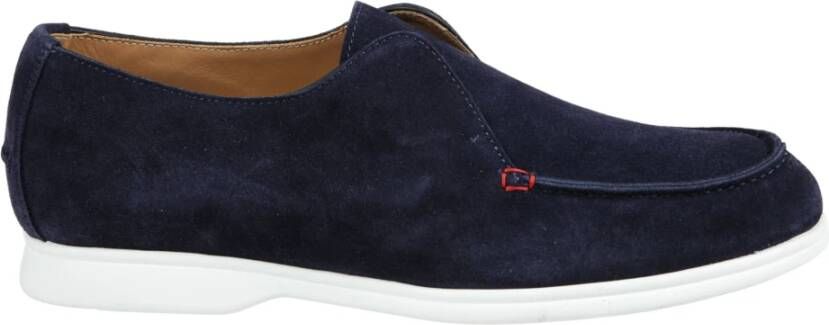 Kiton Blauwe Suède Mocassin met Rode Geborduurde Detail