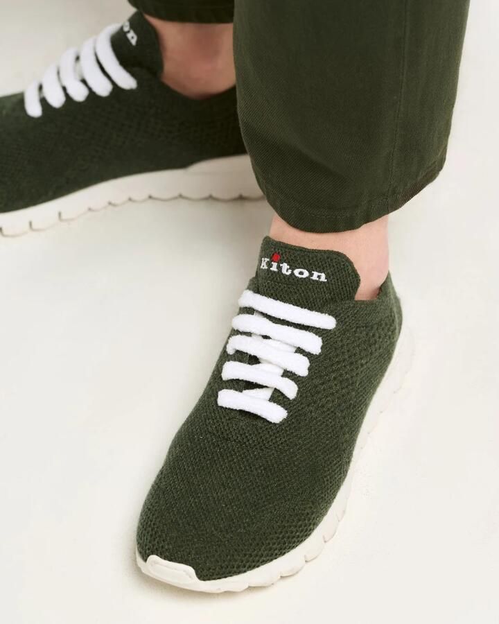 Kiton Groene Cashmere Gebreide Sneakers
