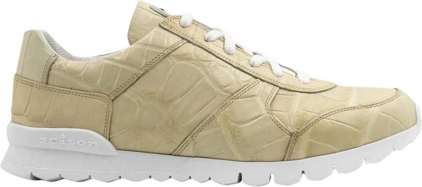 Kiton Ivory Leather Crocodile Sneakers