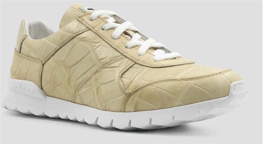 Kiton Ivory Leather Crocodile Sneakers - Foto 3
