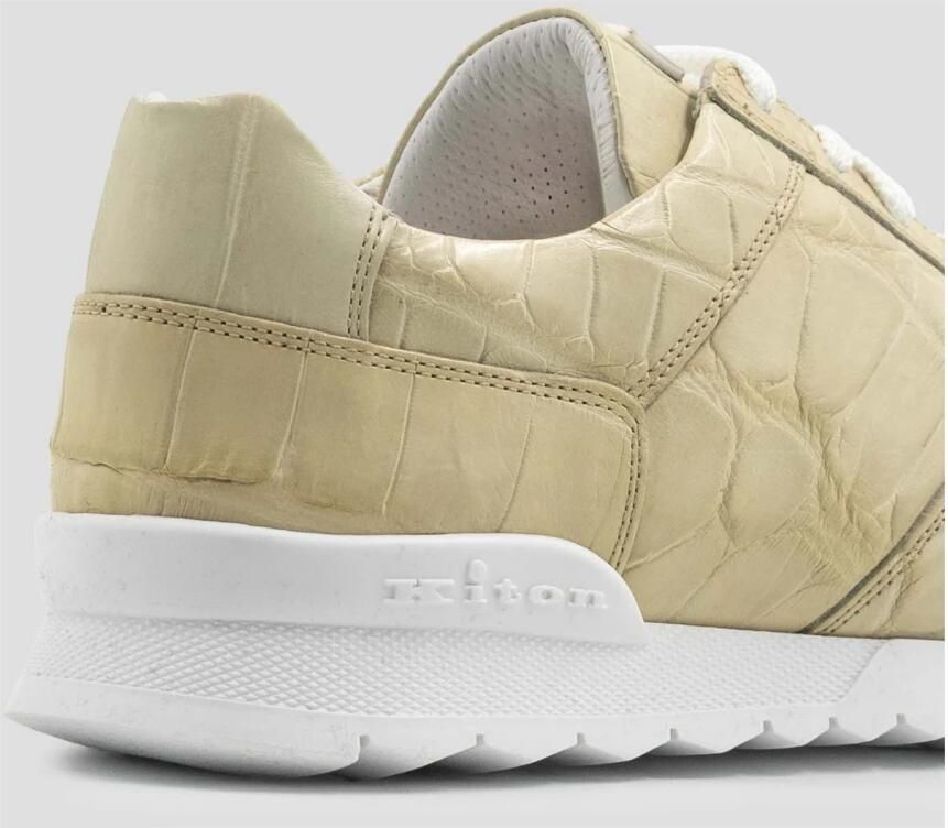 Kiton Ivory Leather Crocodile Sneakers - Foto 2
