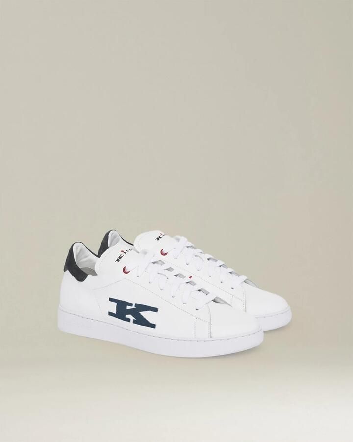 Kiton Witte kalfsleren sneakers met cupzool