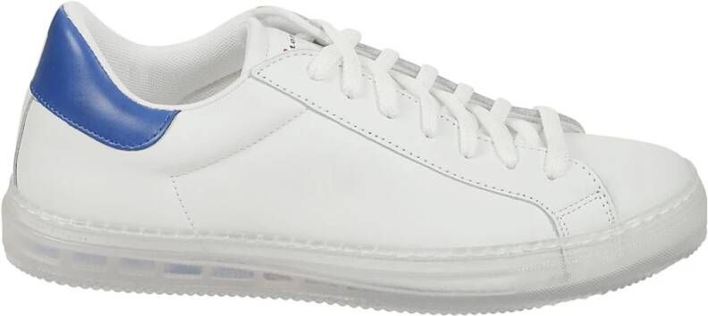 Kiton Witte leren sneakers met blauw detail White Heren