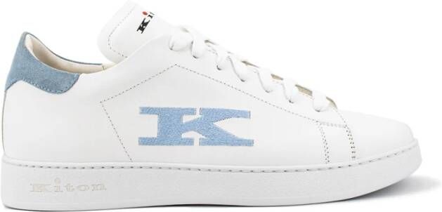 Kiton Witte IJs Leren Sneakers met Geborduurd Logo White Heren