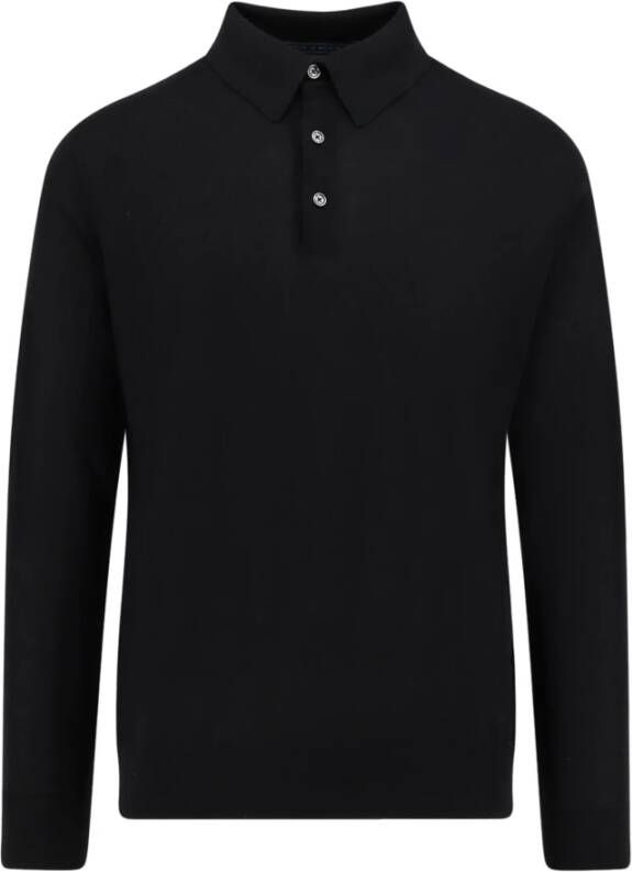 Kiton Zwarte polo met lange mouwen en ribboord