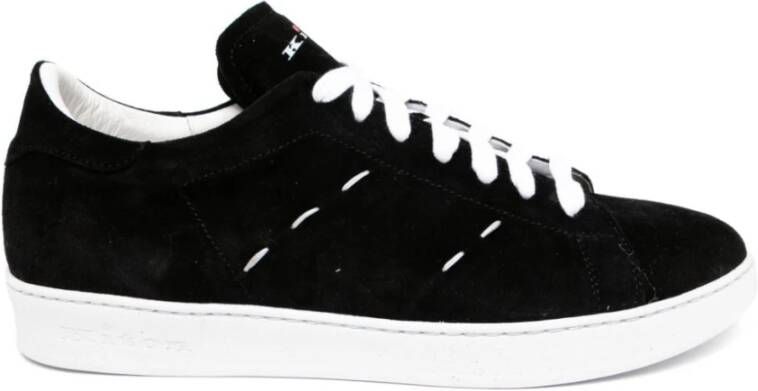 Kiton Zwart Wit Gestikte Leren Sneakers