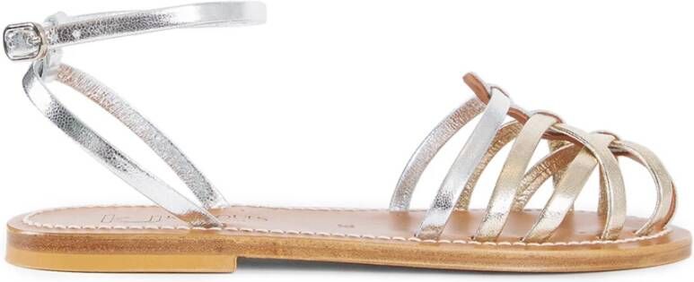 K.jacques Zilver Metallic Leren Blokhak Sandalen