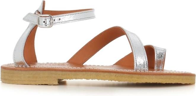 K.jacques Zilveren Leren Enkelband Sandalen
