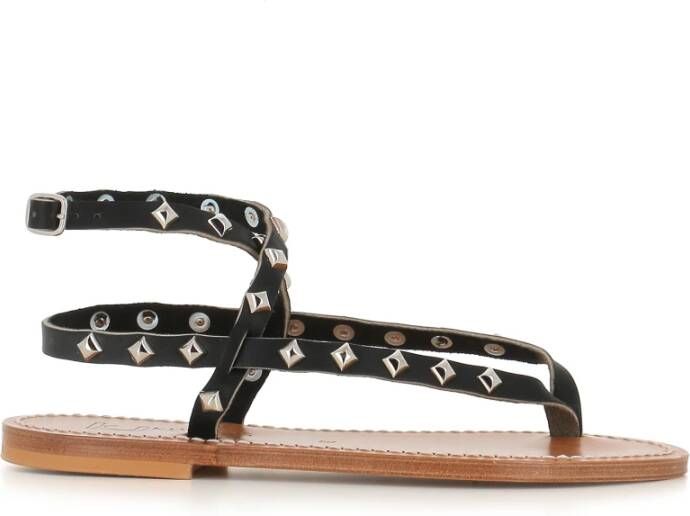 K.jacques Zwarte leren sandalen met enkelband en studs