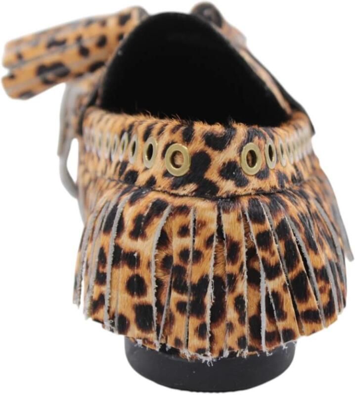 Kurt Geiger Tassel fringe mocassins met ponyhair en panterprint cognac bruin - Foto 9