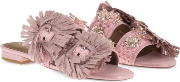 Kurt Geiger London Raffia Buckle Flat Sdl Slippers Dames Roze - Foto 7