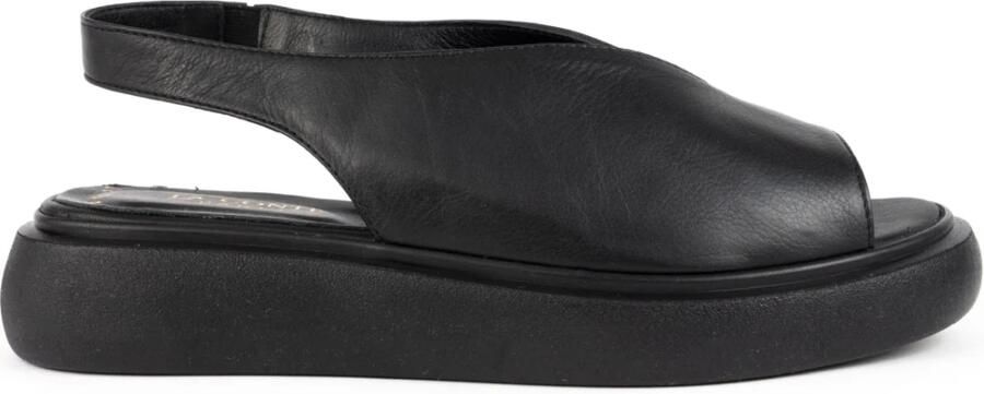 La Conte Zwarte Platte Open Sandalen Vrouwen
