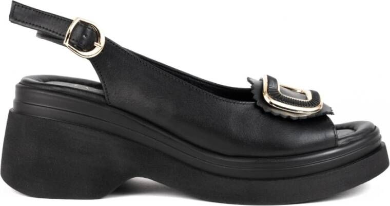 La Conte Zwarte Platte Open Sandalen Vrouwen