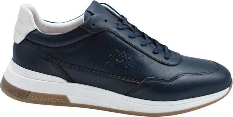 La Martina Blauwe leren sneaker