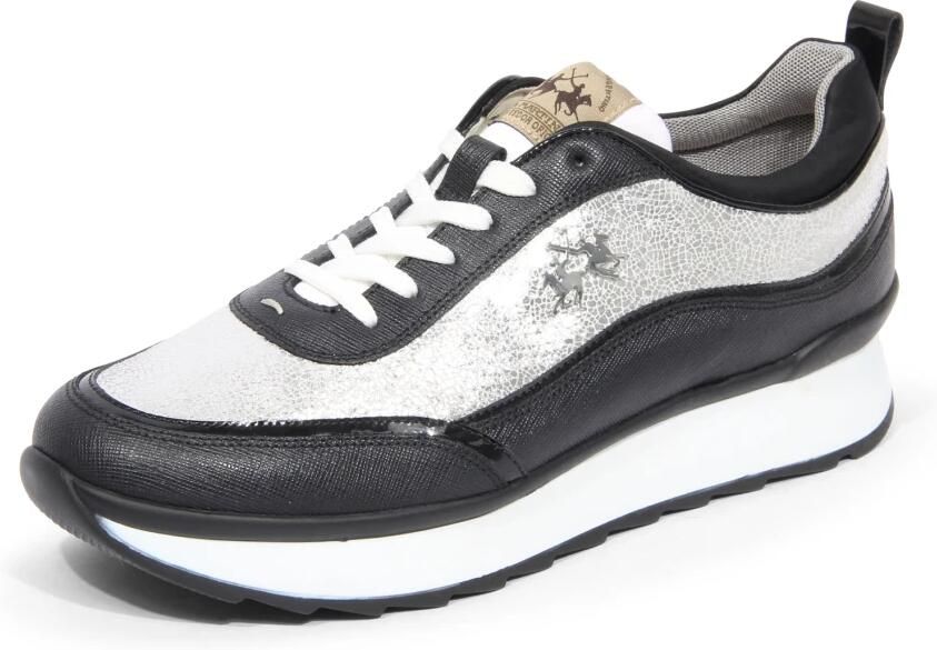 La Martina Zwarte leren schoenen met zilveren details