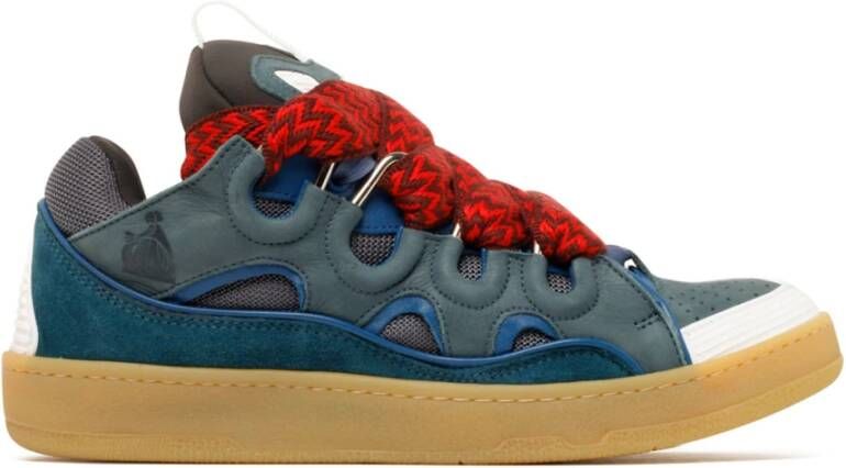 Lanvin Blauw en rood leren stoeprand sneakers