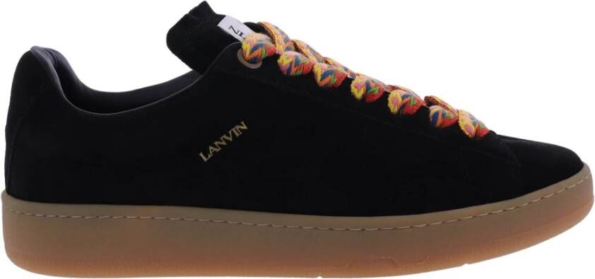 Lanvin Zwarte Suède Lage Sneakers met Multikleur Veters Black Heren