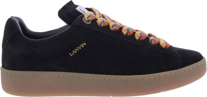 Lanvin Zwarte Suède Lage Sneakers met Multikleur Veters Black Heren