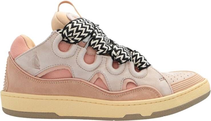 Lanvin Curb Sneakers Technische mix ronde neus vetersluiting Pink Heren