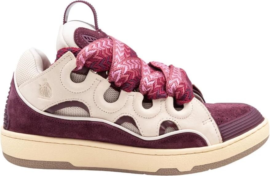 Lanvin Beige Bourgondische Leren Sneakers Veters Multicolor