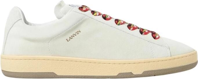 Lanvin Aztec-Weave Vetersluiting Suède Sneakers Beige Heren