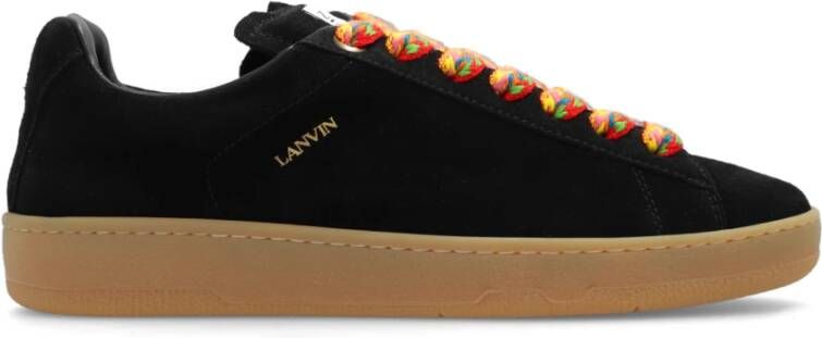 Lanvin Zwarte Suède Lage Sneakers met Multikleur Veters Black Heren