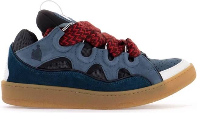 Lanvin Multilayer Suede Curb Sneakers Blue Heren